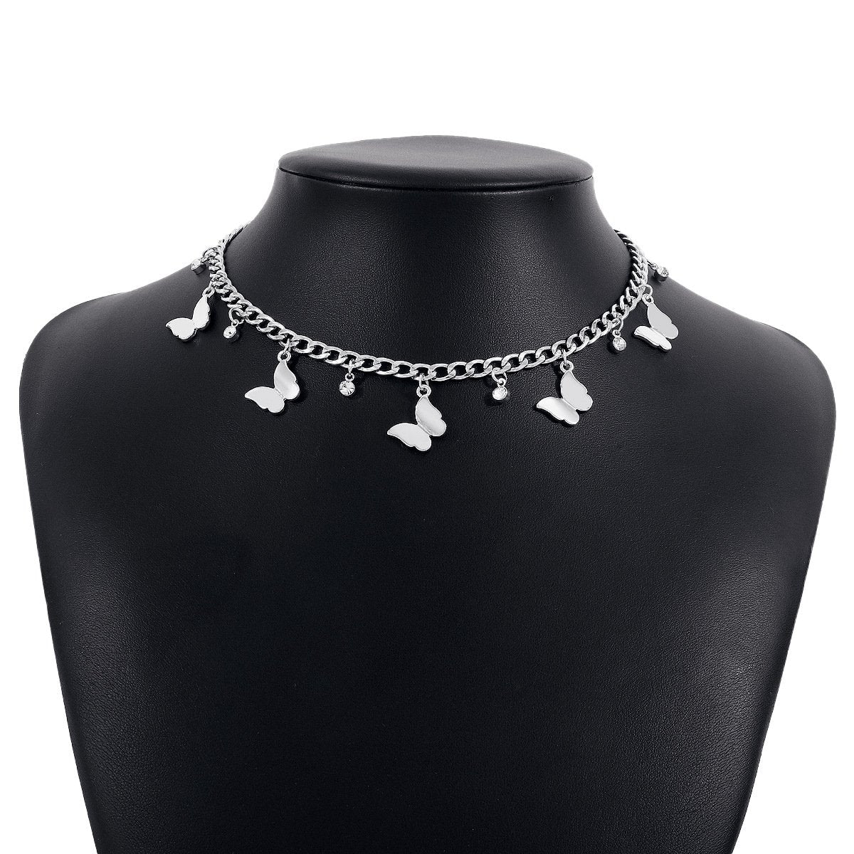 1793 Simple Metal Single Layer Butterfly Rhinestone Necklace Elegant Small Fresh Sweet Fashion Short Clavicle Necklace