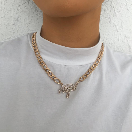 N977 Exaggerated Thick Chain Necklace Simple Personality Street Shot Single Layer Necklace Full Diamond Retro Temperament Necklace