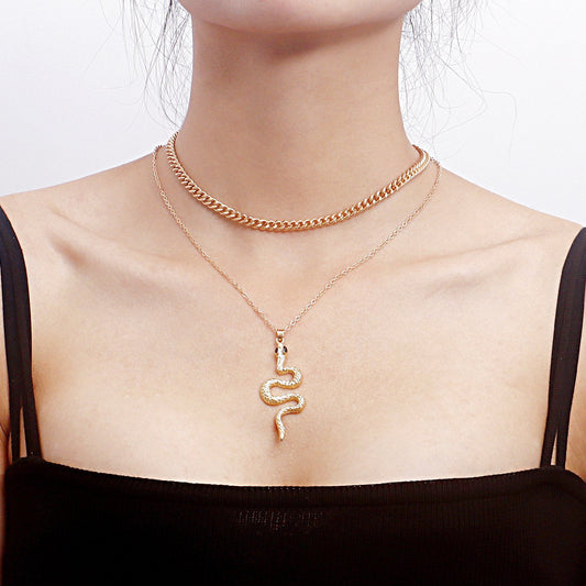 Jewelry fashion double-layer collarbone chain plate snake pendant necklace female stacked necklace choker