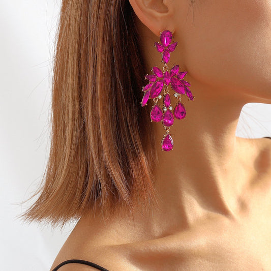 E1113 Exaggerated Geometric Color Diamond Personality Earrings Palace Long Elegant Vintage Flower Earrings