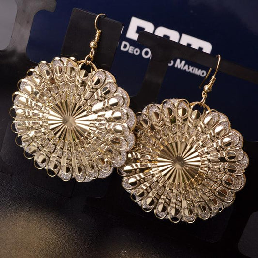 Exaggerated Retro Hollow Flower Court Versatile Actress Frosted Earrings Dunhuang