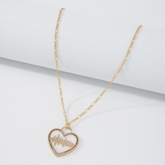 ZN1 Retro Small Fresh Necklace Dripping Oil ECG Creative Necklace Micro-inlaid Small Love Necklace