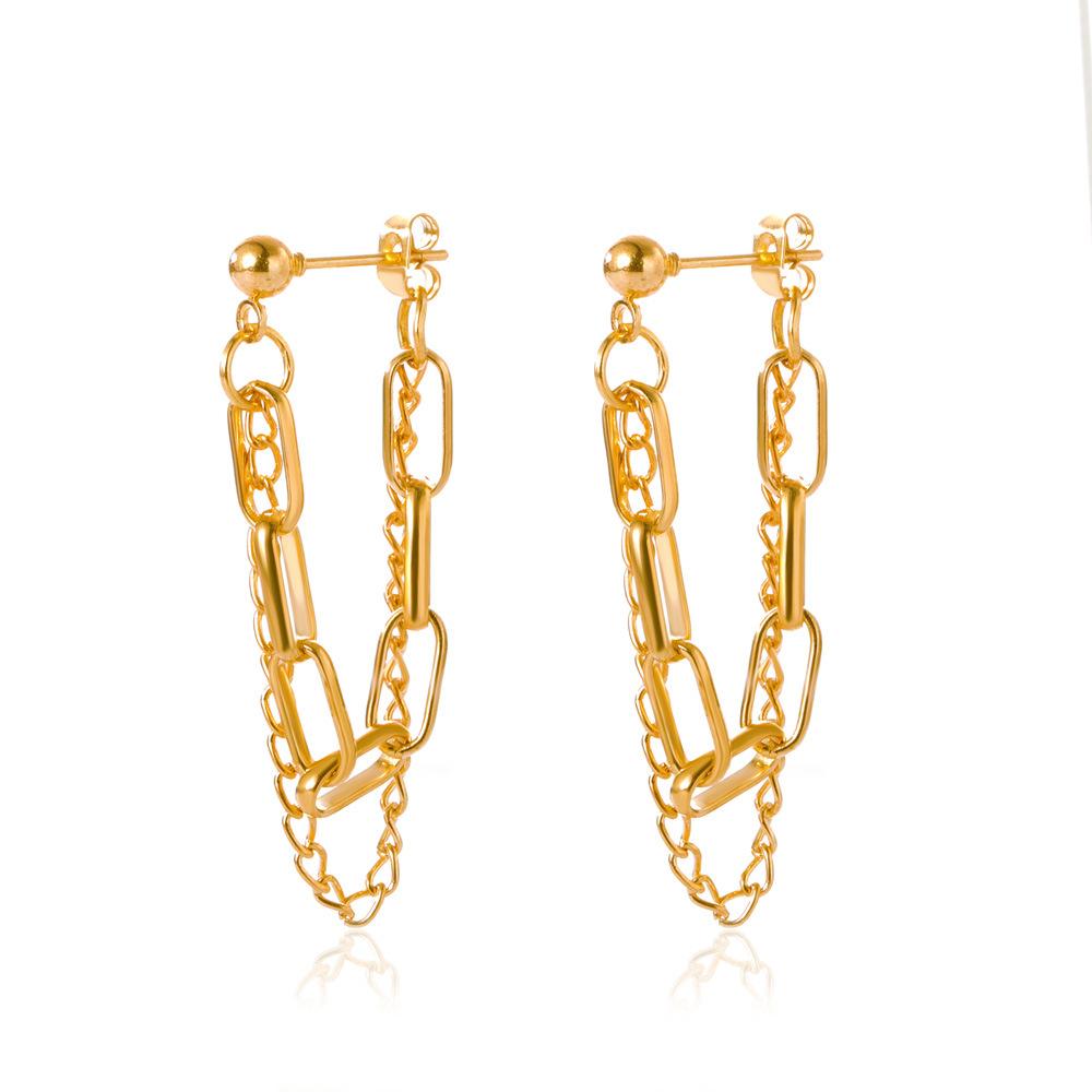 Ins cold tassel chain earrings retro design geometric earrings metal copper high-end earrings female