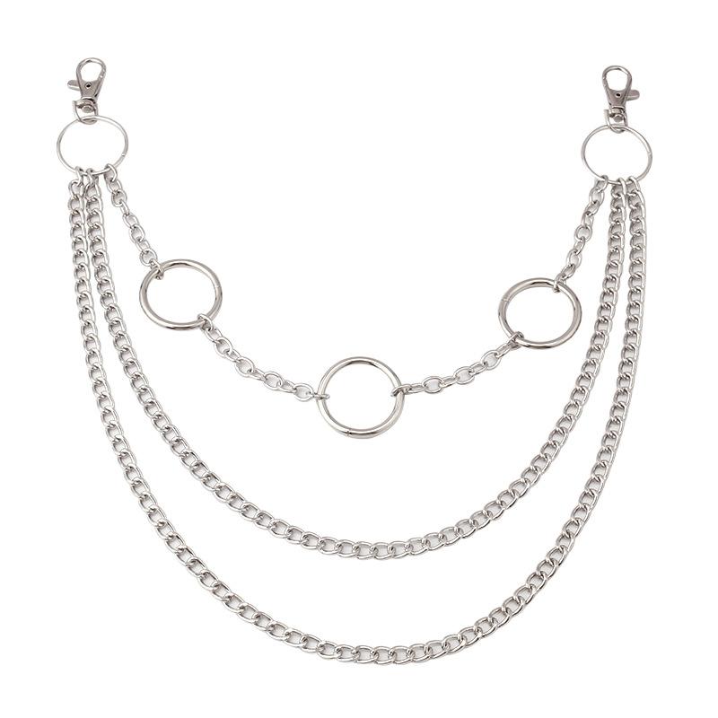 Trendy personality hip-hop metal ring waist chain fashion punk cool handsome multi-layer clothes chain waist decoration