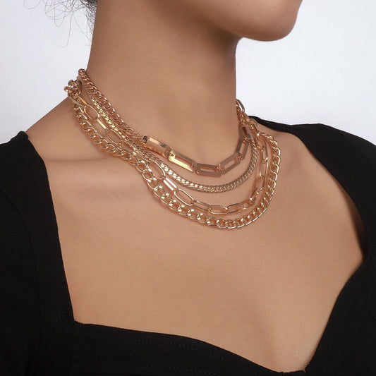 N1412 Multi-layered wear personality mix and match necklace exaggerated punk modern necklace geometric creative necklace