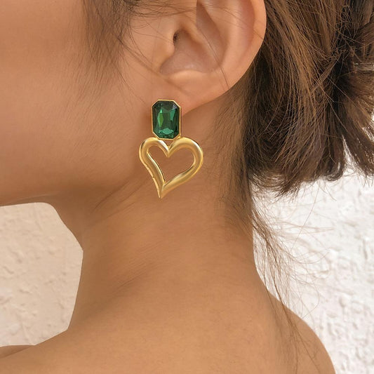 E1245 Geometric Earring Metal Simple Love Rhinestone Earring Cold Exaggerated Retro Earrings