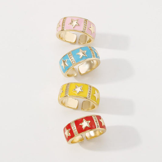 ZR43 Jewelry Fashion Net Red Star Ring Sweet Creative Zircon Open Ring Female