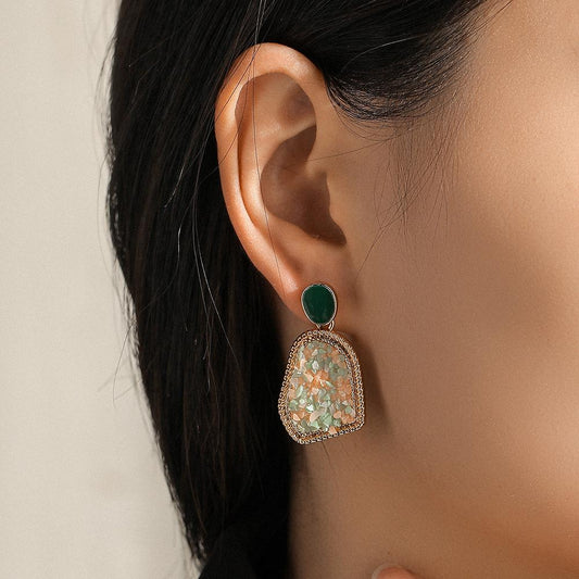 Dongdaemun Retro Irregular Geometric Gravel Earrings French Temperament Color Stone Earrings Female Jewelry