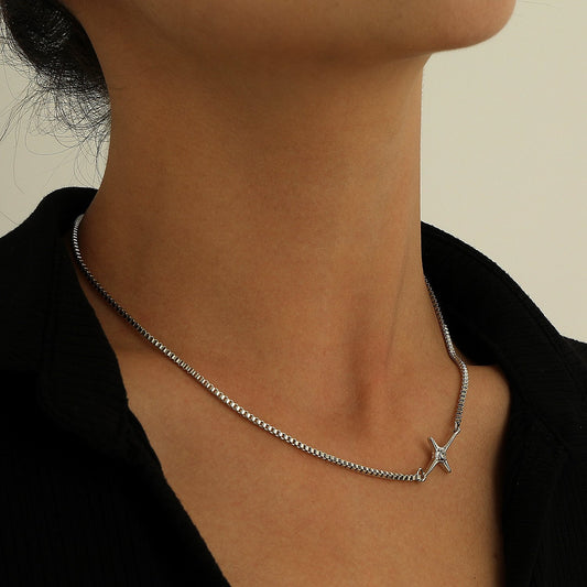 Jewelry Fashion Simple Box Chain Necklace Female Punk Trendy Diamond Cross Star Pendant