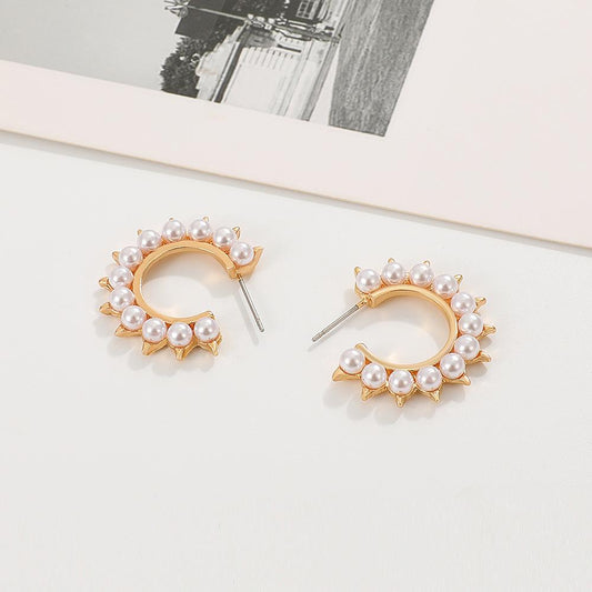 ins sun pearl earrings female retro fashion temperament pearl circle earrings temperament earrings