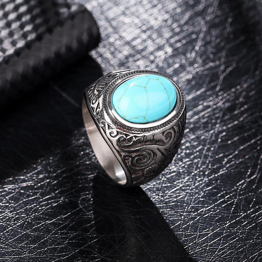 Personality Fashion Hand Jewelry Green Turquoise Temperament Versatile Retro Ring