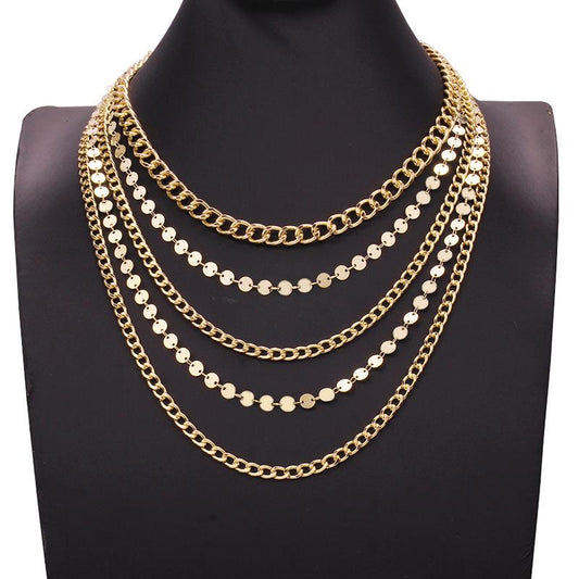 Jewelry Mix Thick and Thin Chain Geometric Retro Necklace Simple Personality Chain Multilayer Tassel Necklace