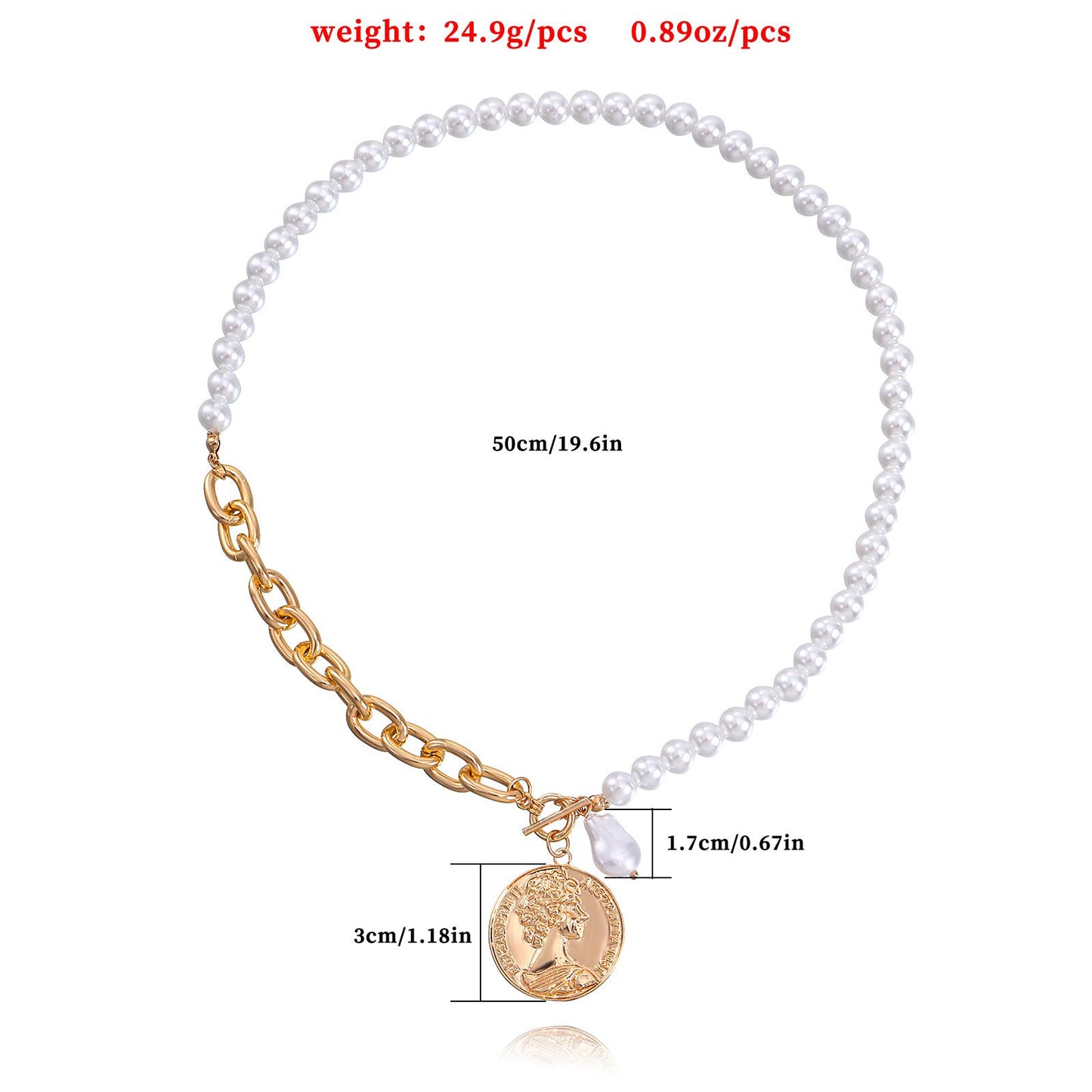 Jewelry simple Cuban pearl thick chain beauty head coin pendant necklace female fashion anchor necklace
