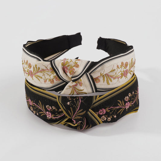 F447 retro knotted wide-brimmed headband ethnic embroidery flower hair accessories net red pressure hair out headband