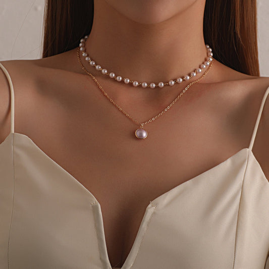 Jewelry Fashion Overlock Pearl Pendant Multilayer Necklace Femininity Popular Personality Necklace