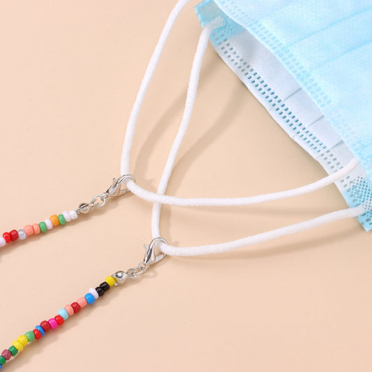 Jewelry multi-functional color rice bead glasses holder ladies face mask dual-use chain