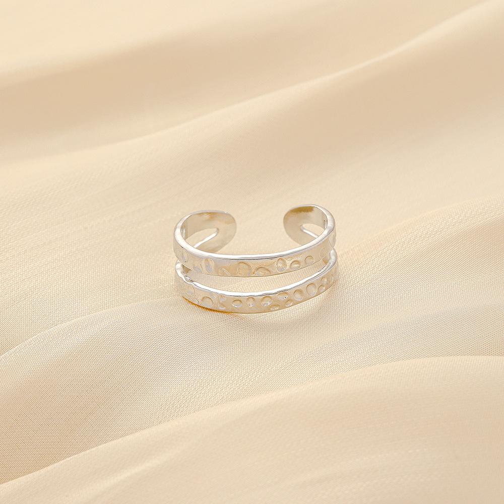Simple ins stainless steel opening hammer pattern adjustable ring retro fashion design versatile ladies ring