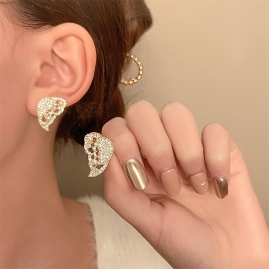 Ins micro-inlaid pearl butterfly earrings women's French light luxury butterfly dance double-layer detachable two-wear earrings tide