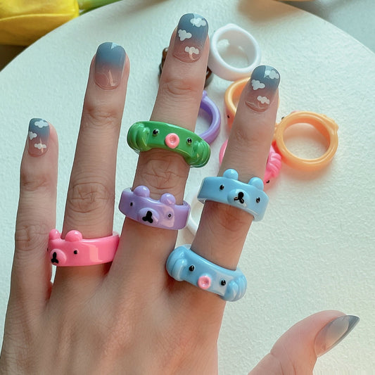 Jewelry simple octopus bear animal resin ring candy color cartoon three-dimensional ring