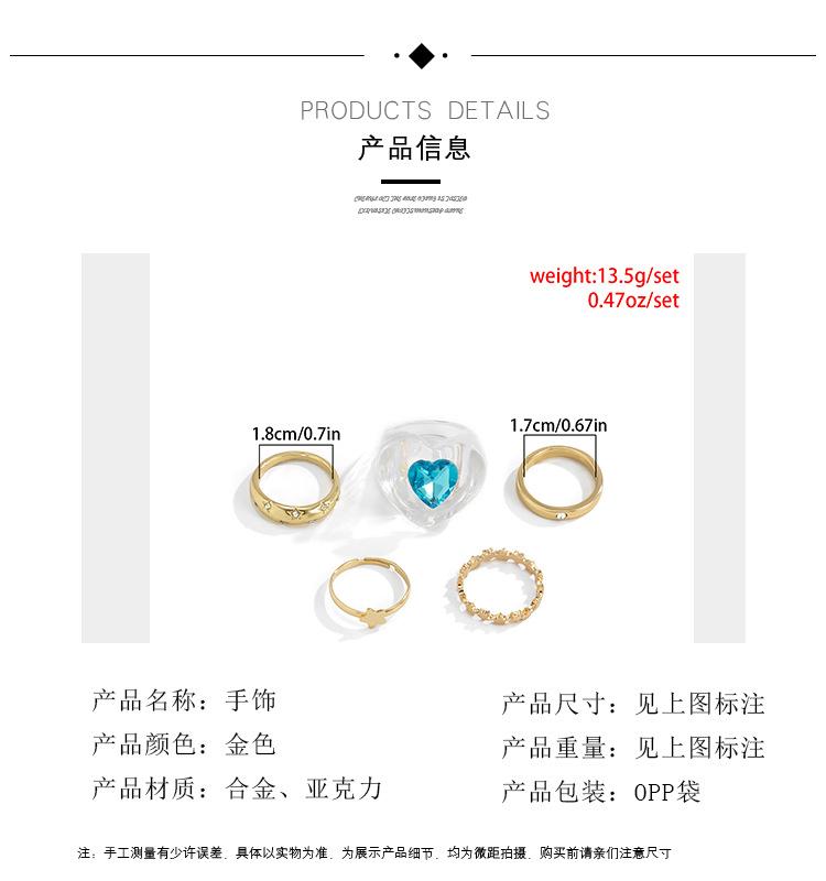 Jewelry Vintage Diamond Gem Heart Shaped Ring Set Simple Star Geometric Ring Jewelry