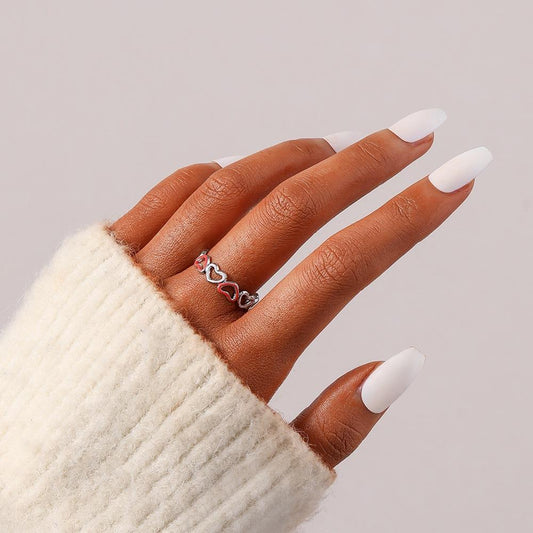 Small and exquisite women's stainless steel creative opening adjustable hollow heart ring