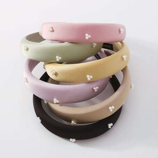 F4189 candy color net red simple headband imitation pearl sponge fashion high hair accessories girly color fashion headband
