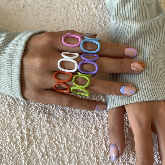 Jewelry creative color hollow sweet cool geometric ring female punk round metal opening jewelry