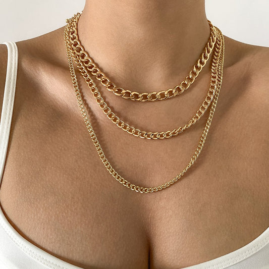 Jewelry Hip Hop Punk Metal Thick Chain Necklace Female Retro Simple Geometric Necklace Set