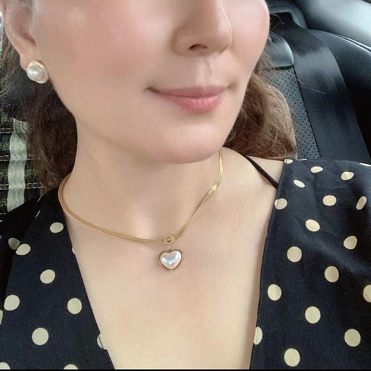 True white shell love necklace female simple titanium steel non-fading necklace ins tide 18k real gold plated jewelry