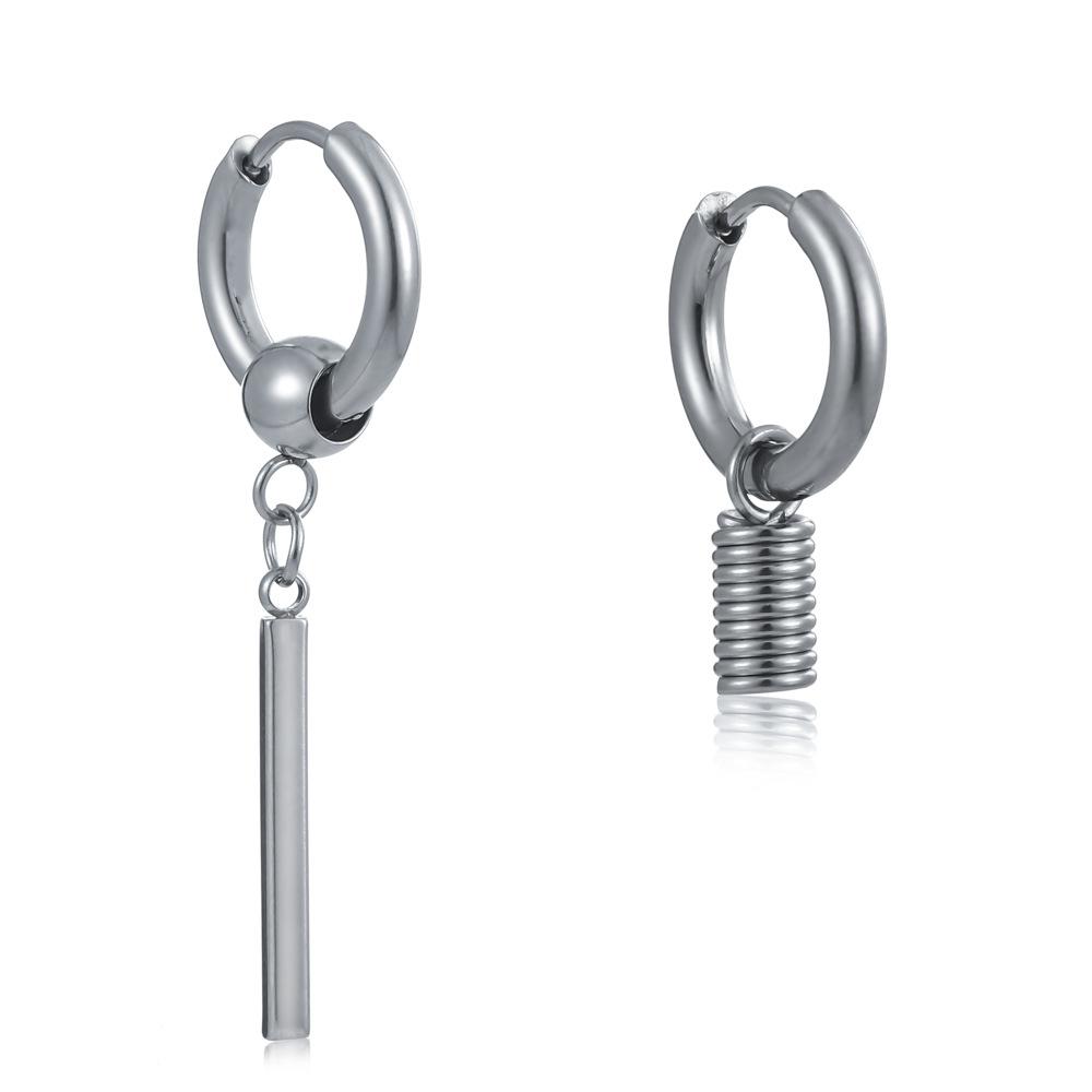 Hip-hop trend punk stainless steel asymmetrical personality design spring bar earrings earrings earrings earrings
