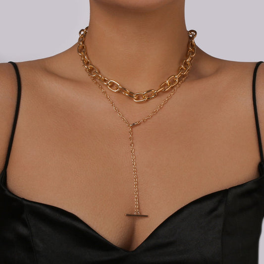 N1199 Long Chain Necklace Hip Hop Y Shape Sweet Cool Necklace Stacked Fashion Geometric Necklace