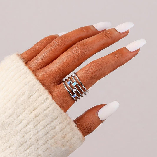 Bohemian Ladies Stainless Steel Creative Design Open Adjustable Colorful Star Stripe Ring