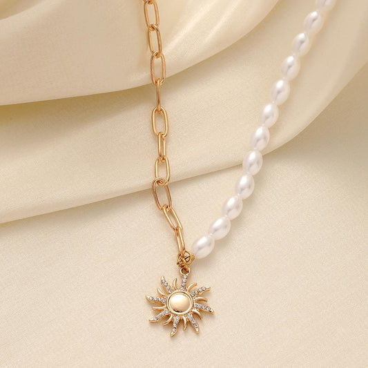 Simple fashion niche design summer ins ladies short choker pearl sun necklace