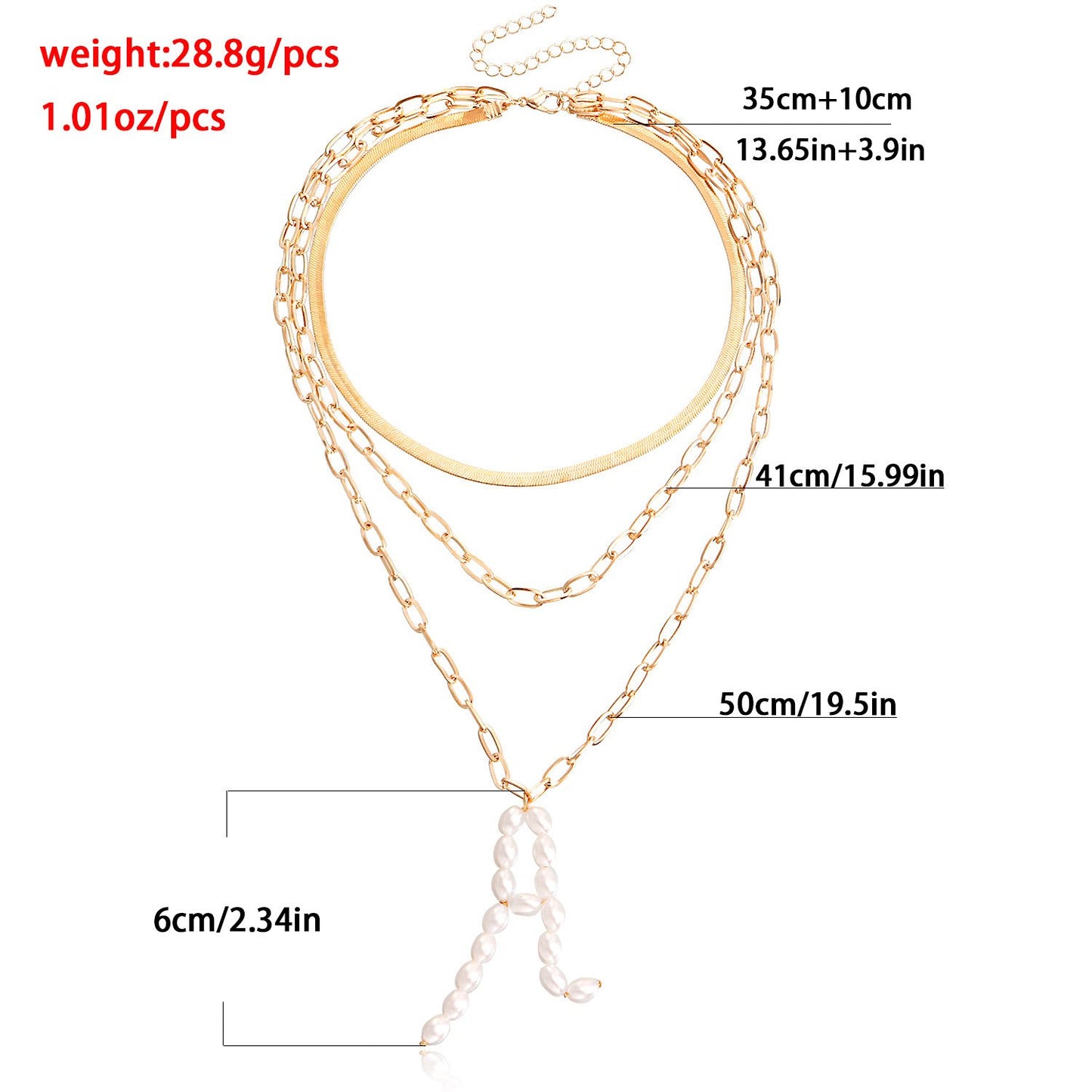 Jewelry punk multi-layer clavicle chain imitation pearl letter A pendant necklace female all-match niche design