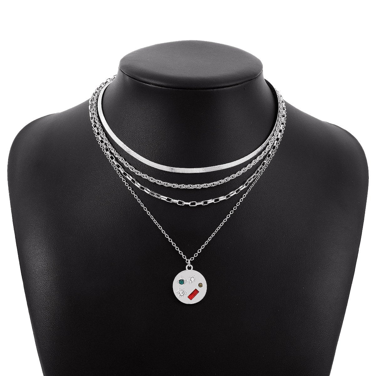 N1718 Multi-layered geometric disc necklace micro-inlaid personality fashion trendy cool street shooting necklace female