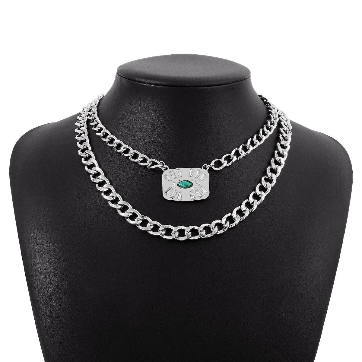 N1715 jewelry thick chain punk exaggerated necklace stacked rhinestone eyes hip-hop necklace