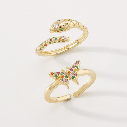 ZR11 Jewelry Simple Butterfly Snake Element Ring Temperament Elegant Micro-inlaid Hand Jewelry Female