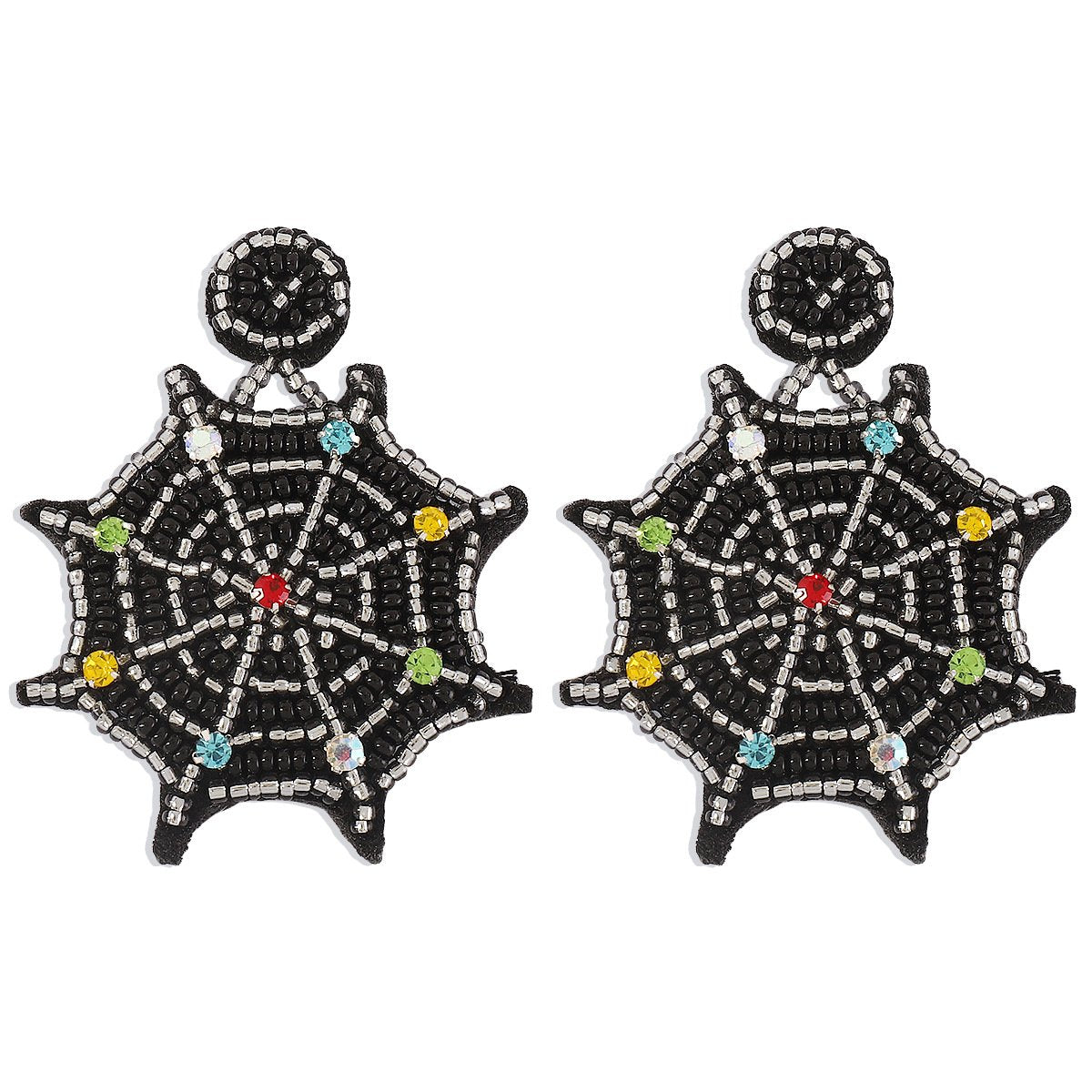 E179 Halloween Personality Handmade Rice Bead Necklace Micro-inlaid Spider Web Punk Hip Hop Exaggerated Earrings Female