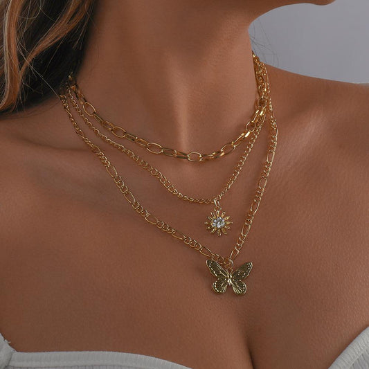 N8772 multi-layered necklace women's eight-pointed star drop oil love element necklace temperament geometric clavicle chain