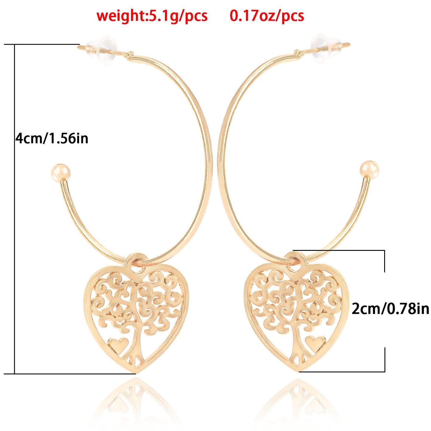 Jewelry ins geometric C-shaped large ring love tree of life pendant earrings female