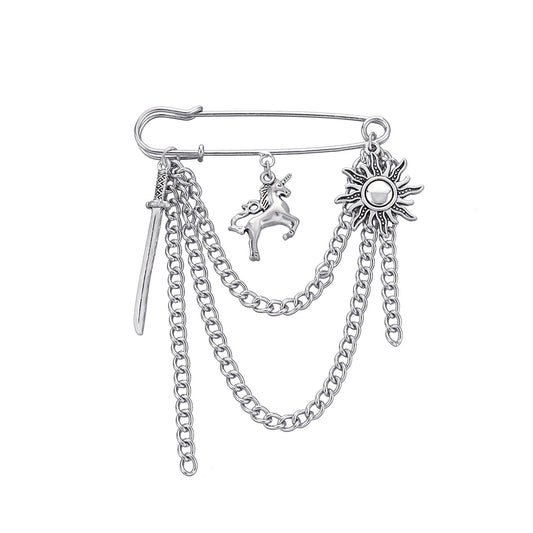 Jewelry trendy cool multi-element pony brooch men and women versatile fashion pin pendant accessories