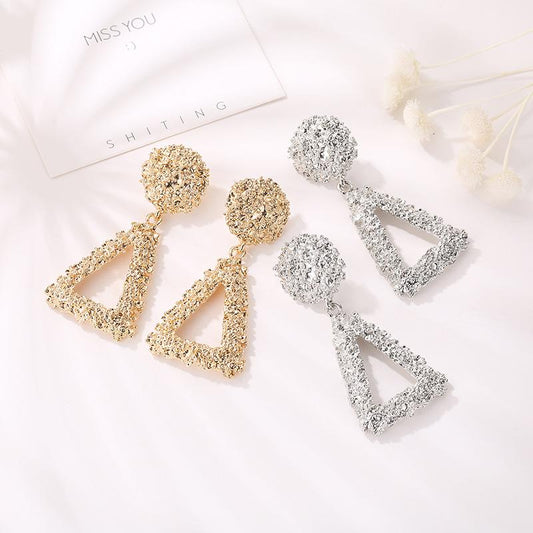 Creative Jewelry Fashion Trend Personality Metal Stud Earrings Gold Frosted Hollow Triangular Earrings Female