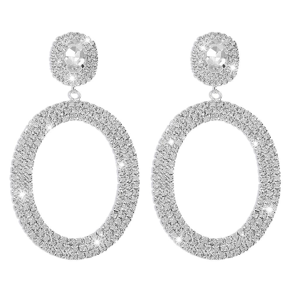 E1344 Exaggerated light luxury three-layer claw chain earrings oval rhinestone temperament earrings trendy earrings women