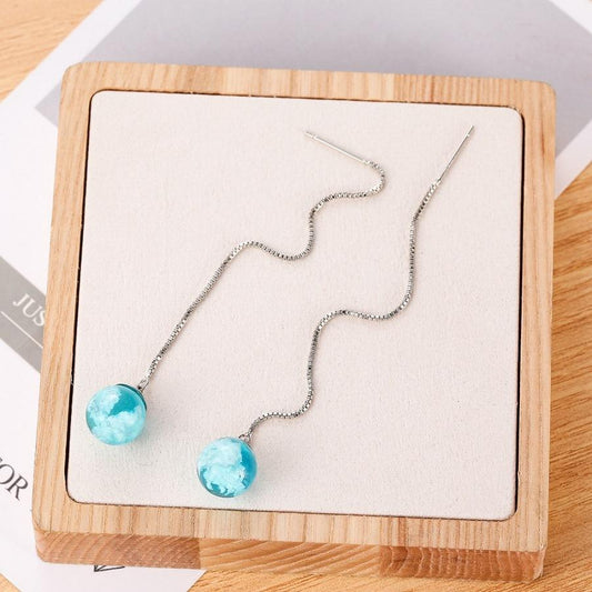 ETSY Blue Sky White Cloud Transparent Sky Resin Geometric Spherical Pendant Earwire Earrings Female Ear Jewelry