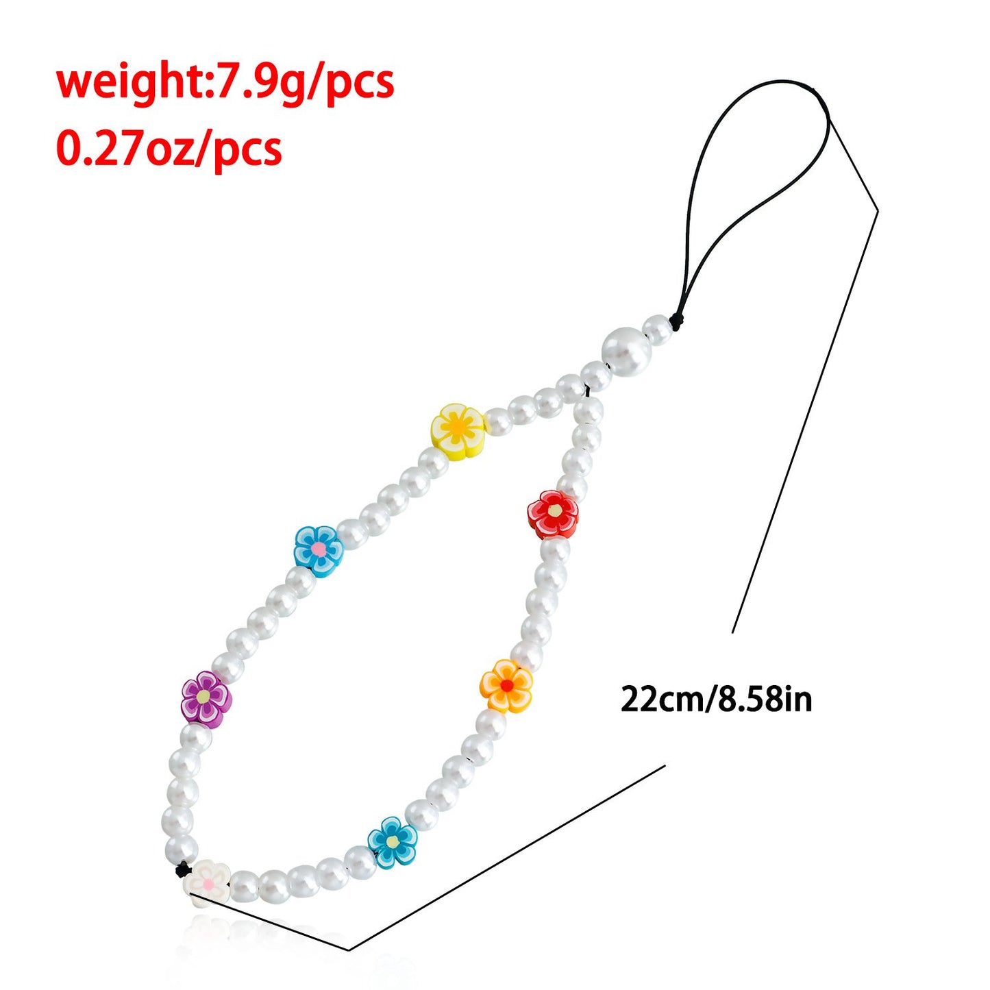 Simple flower color contrast bag lanyard accessories pastoral acrylic pearl beaded mobile phone chain lanyard