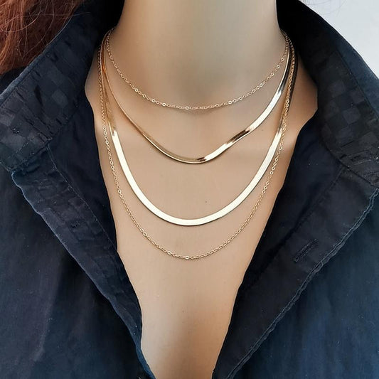 Jewelry Mix Thickness Cross Chain Pendant Necklace Geometric Snake Bone Chain Multilayer Necklace Female