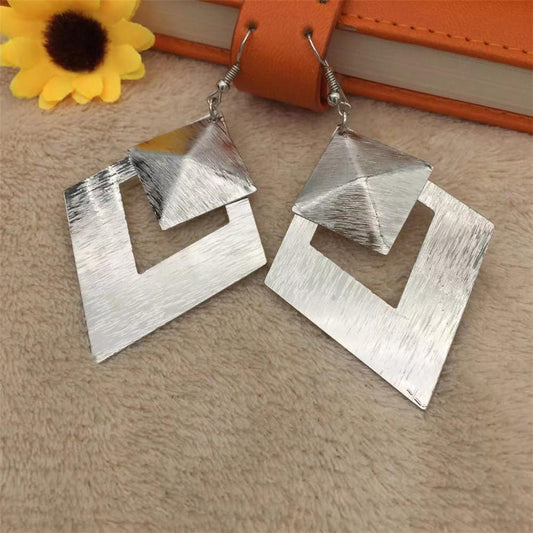 Three-dimensional rhombus double-layer exaggerated retro earrings Indian ladies earrings jewelry