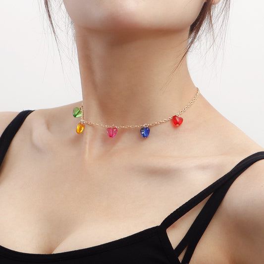 Jewelry Color Love Pendant Necklace Female Trend Accessories Sweet Dollar Gas Girl Clavicle Chain Necklace