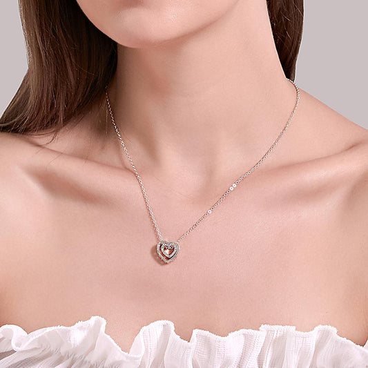 Simple Double Love Necklace Fashion Versatile Full Diamond Hollow Crystal Double Heart Pendant Clavicle Chain Trend Jewelry