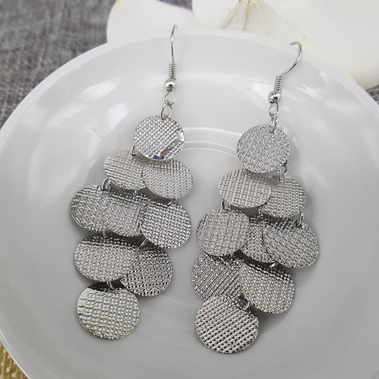 Night Exaggerated Frosted Multilayer Gold Disc Earrings Versatile Ear Jewelry Long Earrings